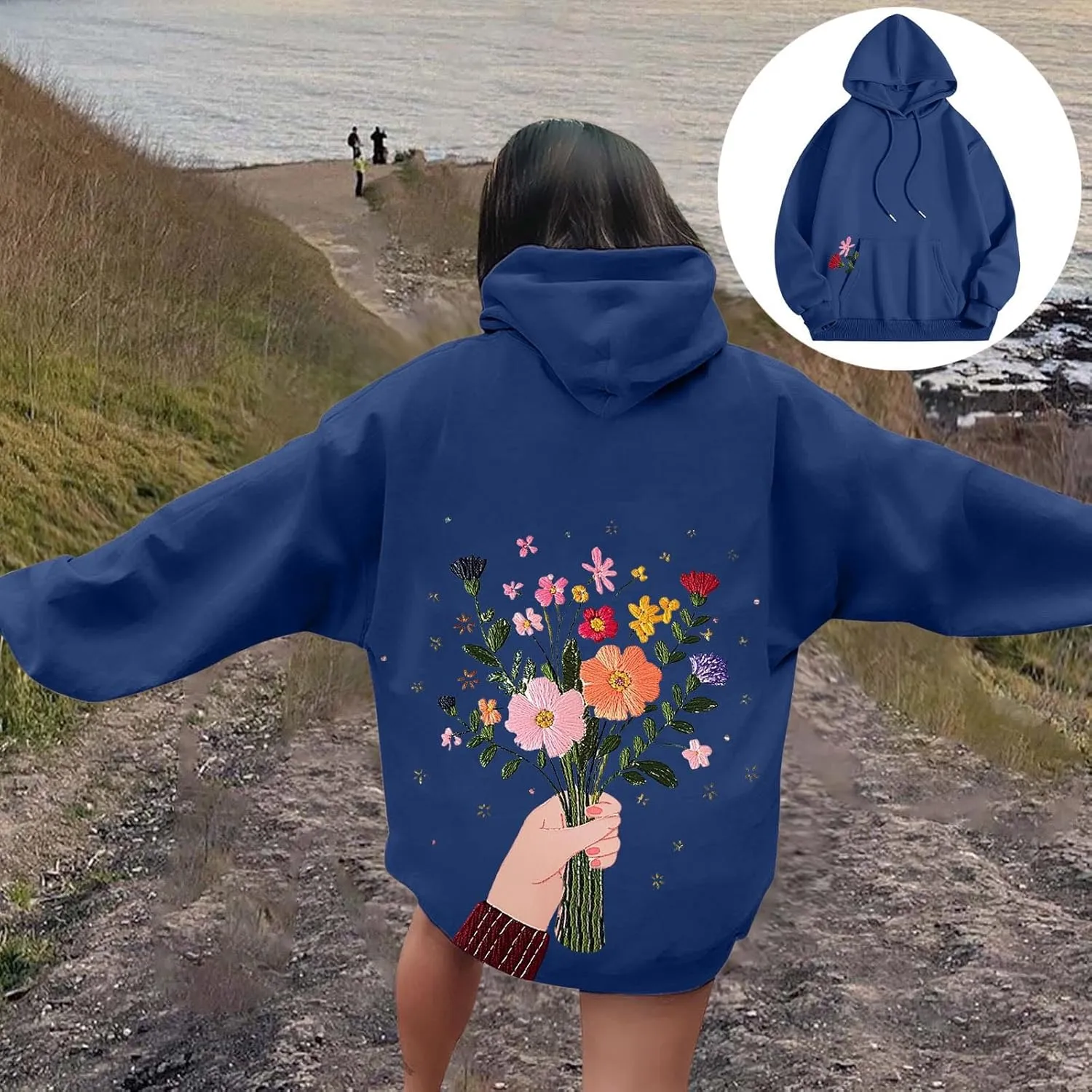 Floral Graphic Hoodies for Women Novelty Floral Flower Print Sweatshirts for Teen Girls Y2k Sweatshirt With Pockets
