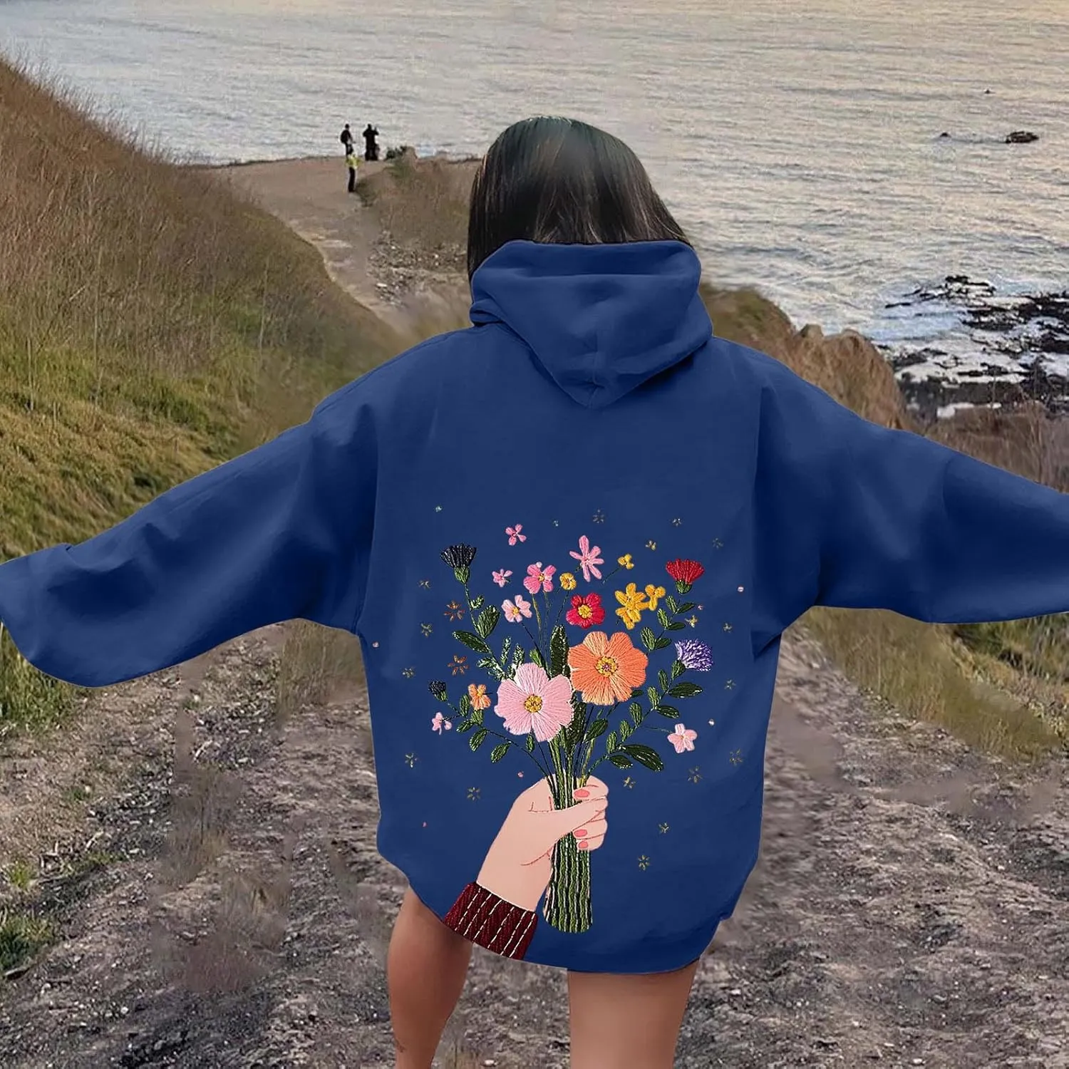 Floral Graphic Hoodies for Women Novelty Floral Flower Print Sweatshirts for Teen Girls Y2k Sweatshirt With Pockets