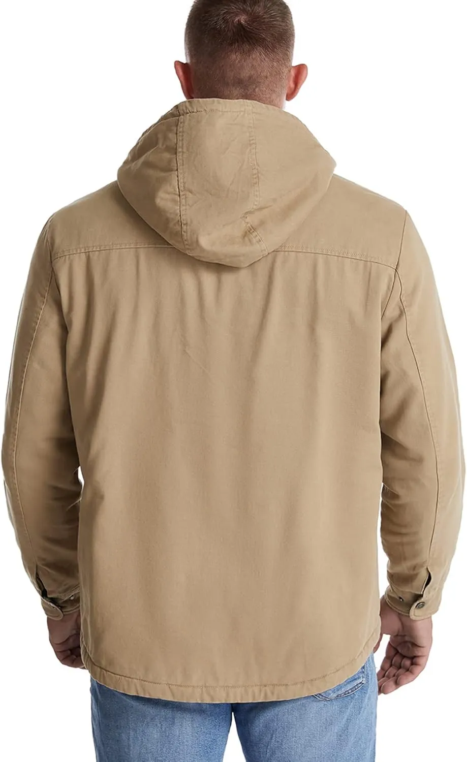 Flygo Men's Warm Relaxed Fit Washed Duck Sherpa-Lined Shirt Jacket Hooded Outdoor Fleece Lined Utility Work Coat