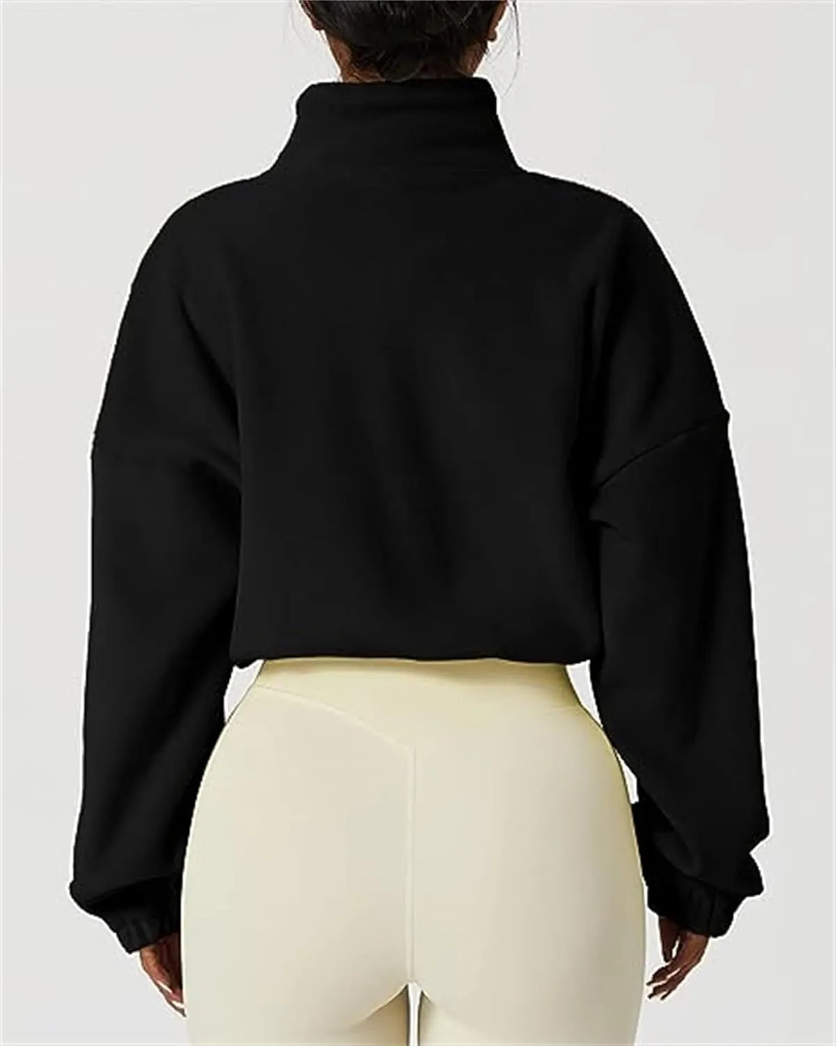Full Zip Polar Fleece Crop Jacket for Women Warm Long Sleeve Stand Collar Sherpa Short Coat Pullover Sweatshirt Tops