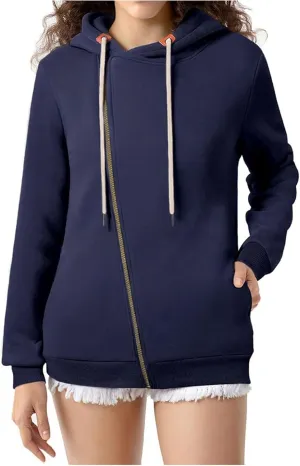 Full Zip Up Hoodie for Women Casual Long Sleeve Hoodie Sweatshirts Hoodie Jackets Soild Color Tops