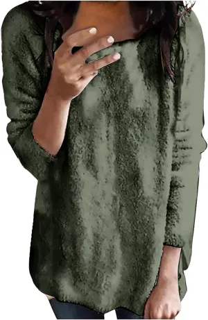 GIERIDUC Womens Fleece Tunic Pullover Long Sherpa Long Sweater Casual Fuzzy Sweatshirts Oversized Fluffy Tops with Pockets