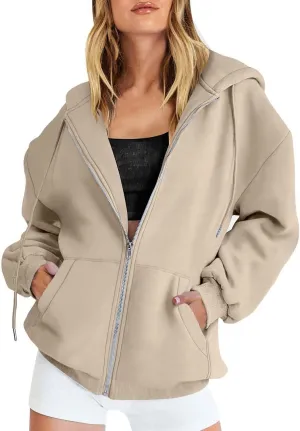 GIERIDUC Zip Up Hoodie Women 2024 Trendy Long Sleeve Sweatshirts Jacket Casual Athletic Hooded Track Jacket with Pockets
