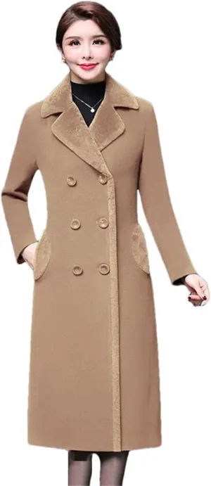 Haitpant Women Autumn Winter Wool Blends Coat Mother Thicken Cashmere Lapel Collar Long Jacket Slim Outerwear