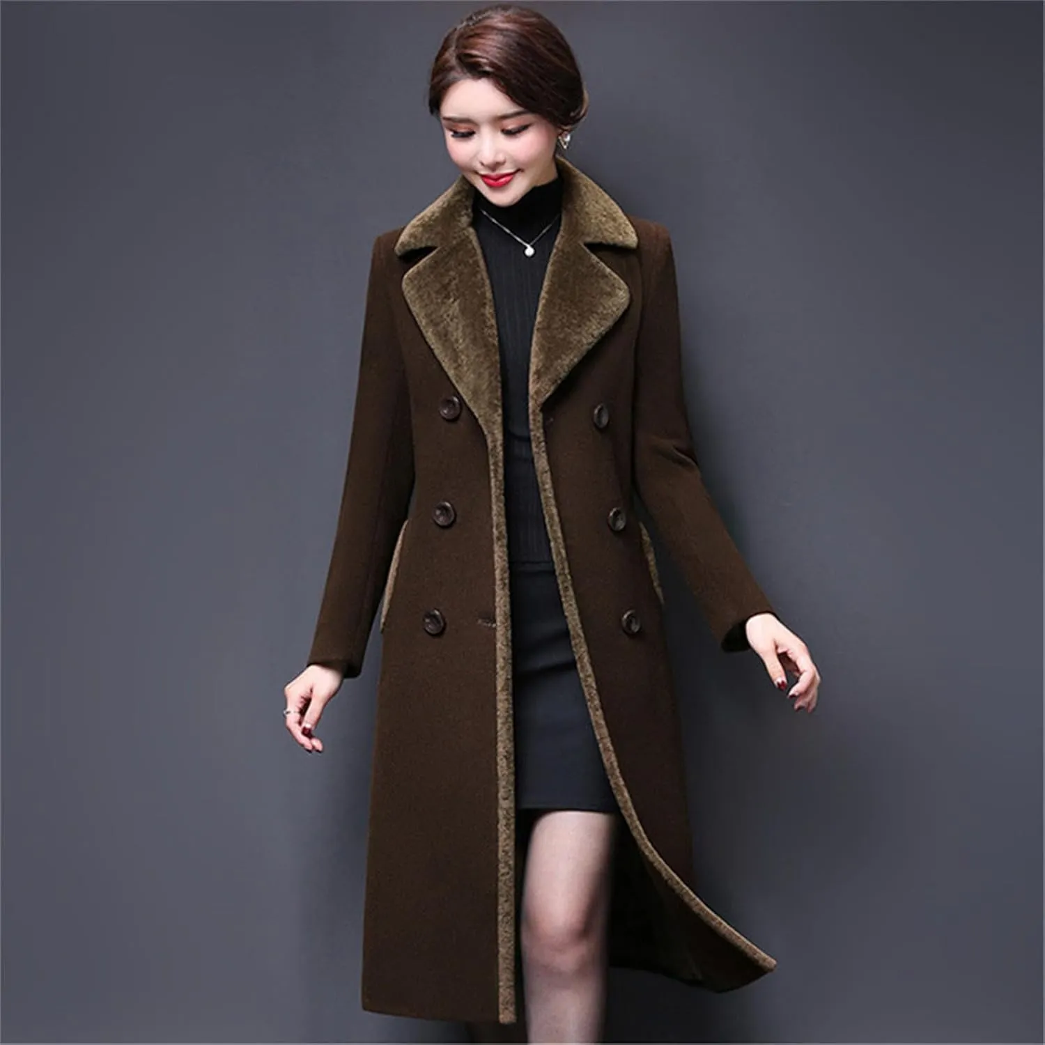 Haitpant Women Autumn Winter Wool Blends Coat Mother Thicken Cashmere Lapel Collar Long Jacket Slim Outerwear