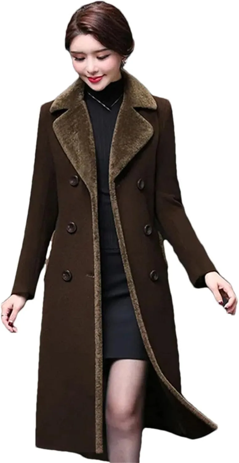 Haitpant Women's Autumn Winter Blend Wool Coat Korean Mother's Woolen Jackets Long Thicken Faux Fur Overcoat