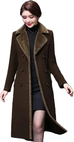 Haitpant Women's Autumn Winter Blend Wool Coat Korean Mother's Woolen Jackets Long Thicken Faux Fur Overcoat