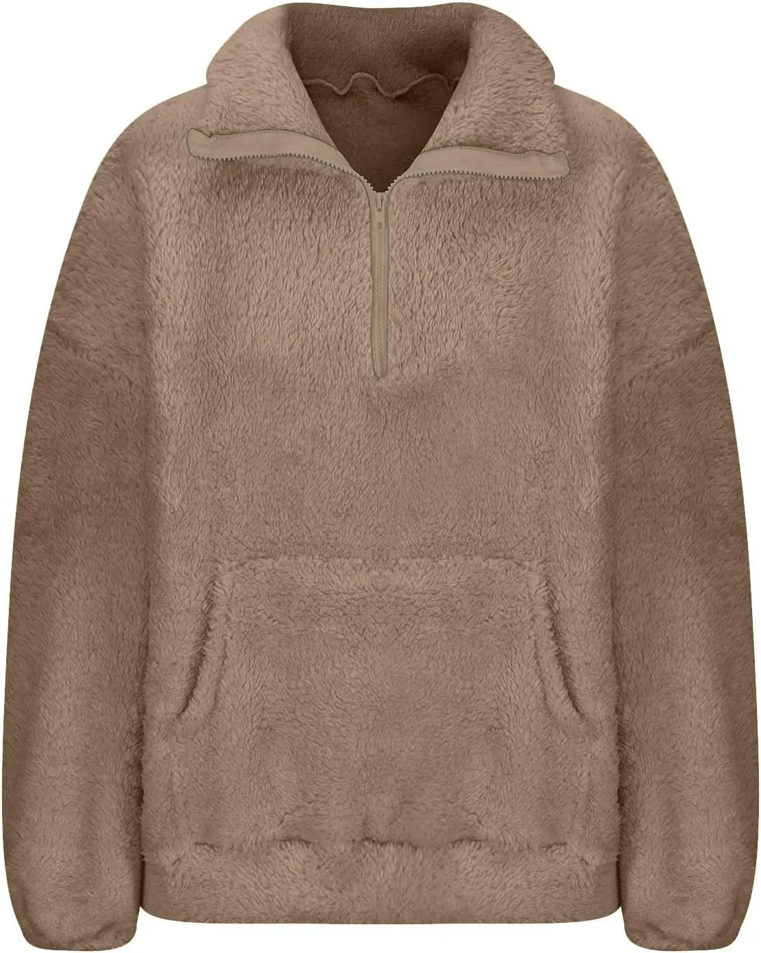 Half Zip Pullover Women Sherpa Fleece Jacket Long Sleeve Sweatshirt Fuzzy Sweater Teddy Bear Jacket Winter Clothes