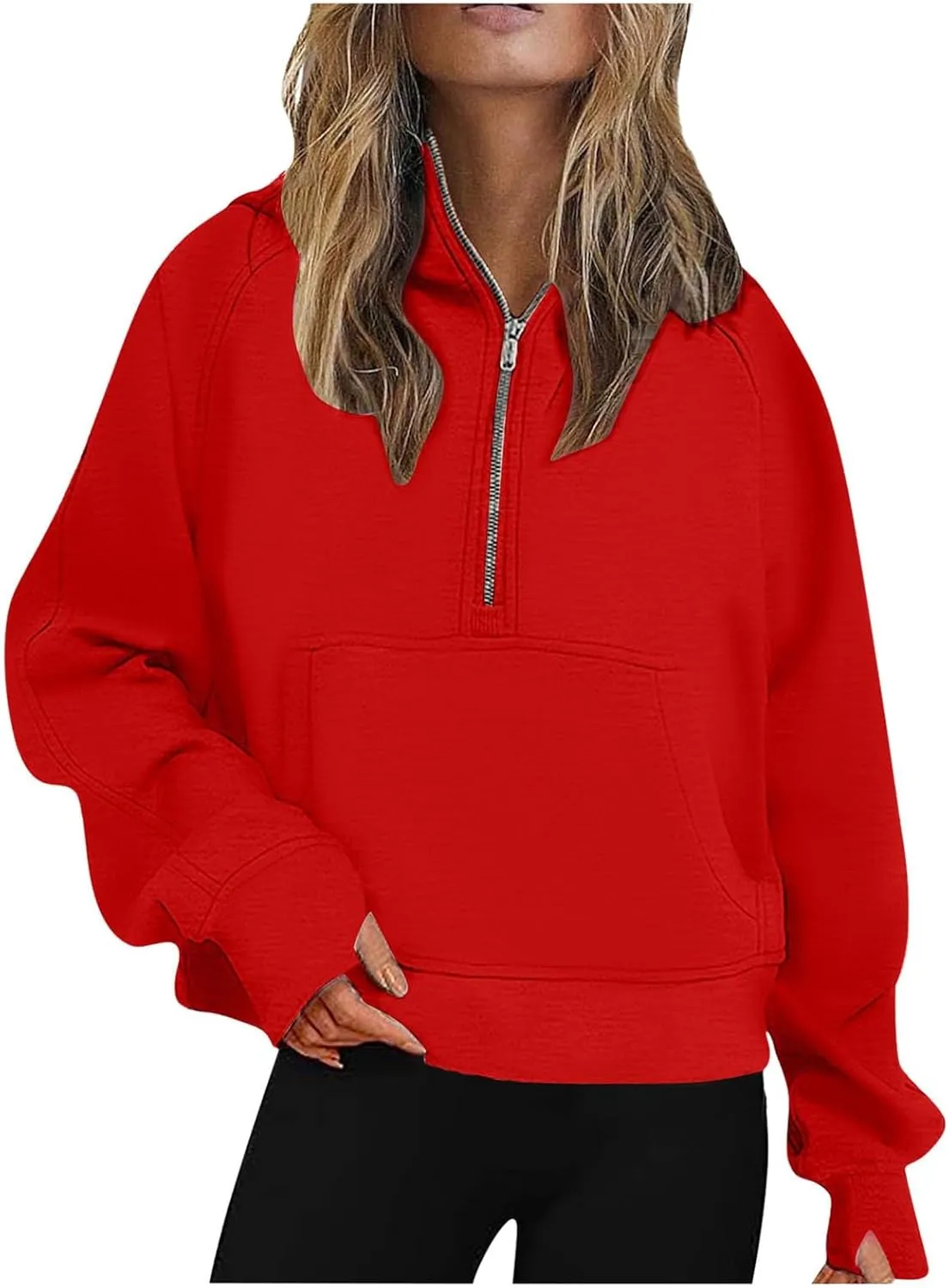 Half Zip Sweatshirts Cropped Hoodies Fleece Jackets Womens Quarter Zip Up Pullover Fall Casual Hoodie