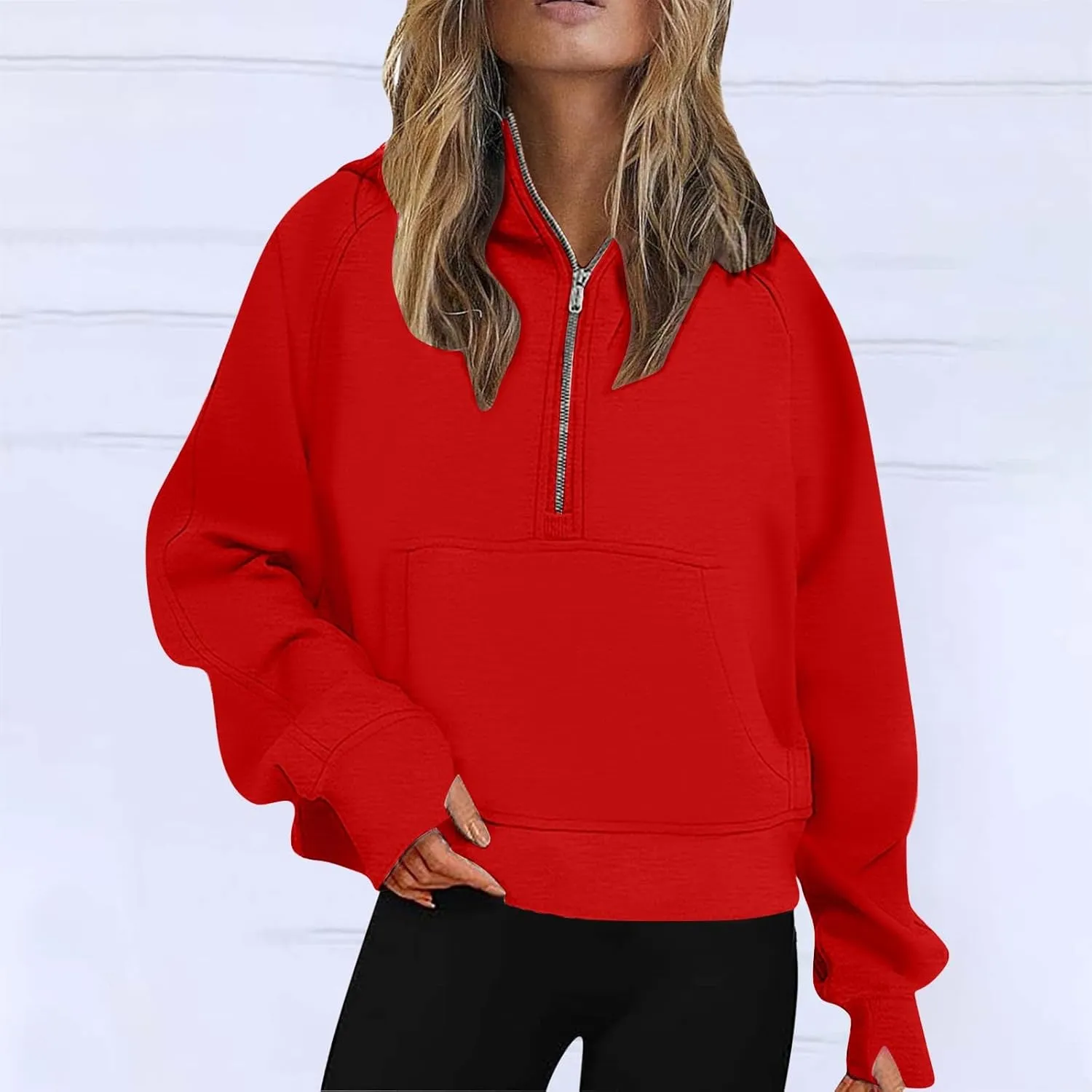 Half Zip Sweatshirts Cropped Hoodies Fleece Jackets Womens Quarter Zip Up Pullover Fall Casual Hoodie