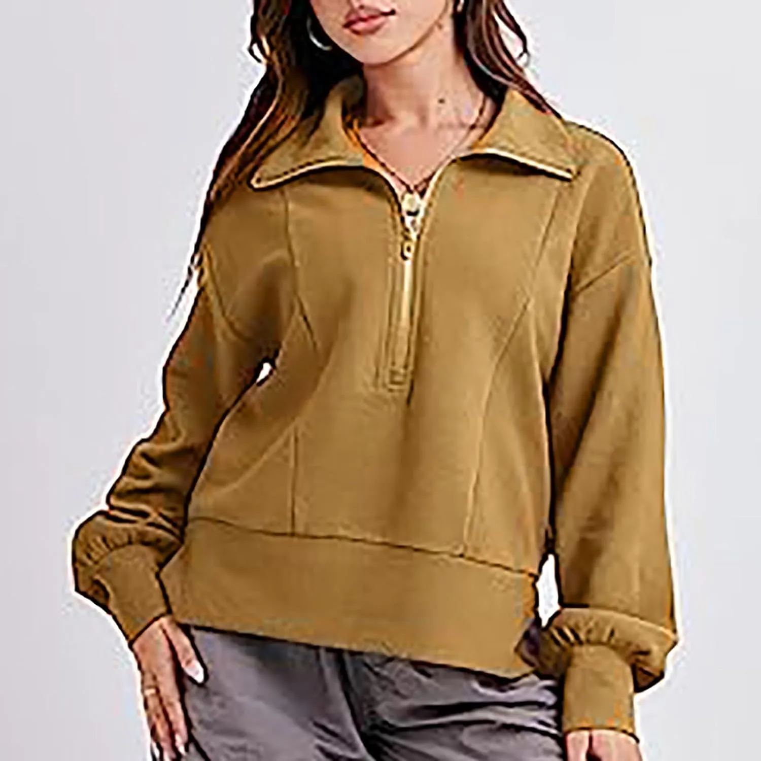 Half Zip Sweatshirts Women Loose Fit Oversized Long Sleeve Cropped Hoodie Crop Pullover Tops Fall Outfits y2k Clothes