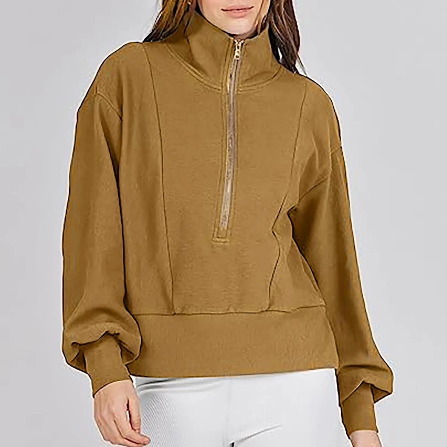 Half Zip Sweatshirts Women Loose Fit Oversized Long Sleeve Cropped Hoodie Crop Pullover Tops Fall Outfits y2k Clothes