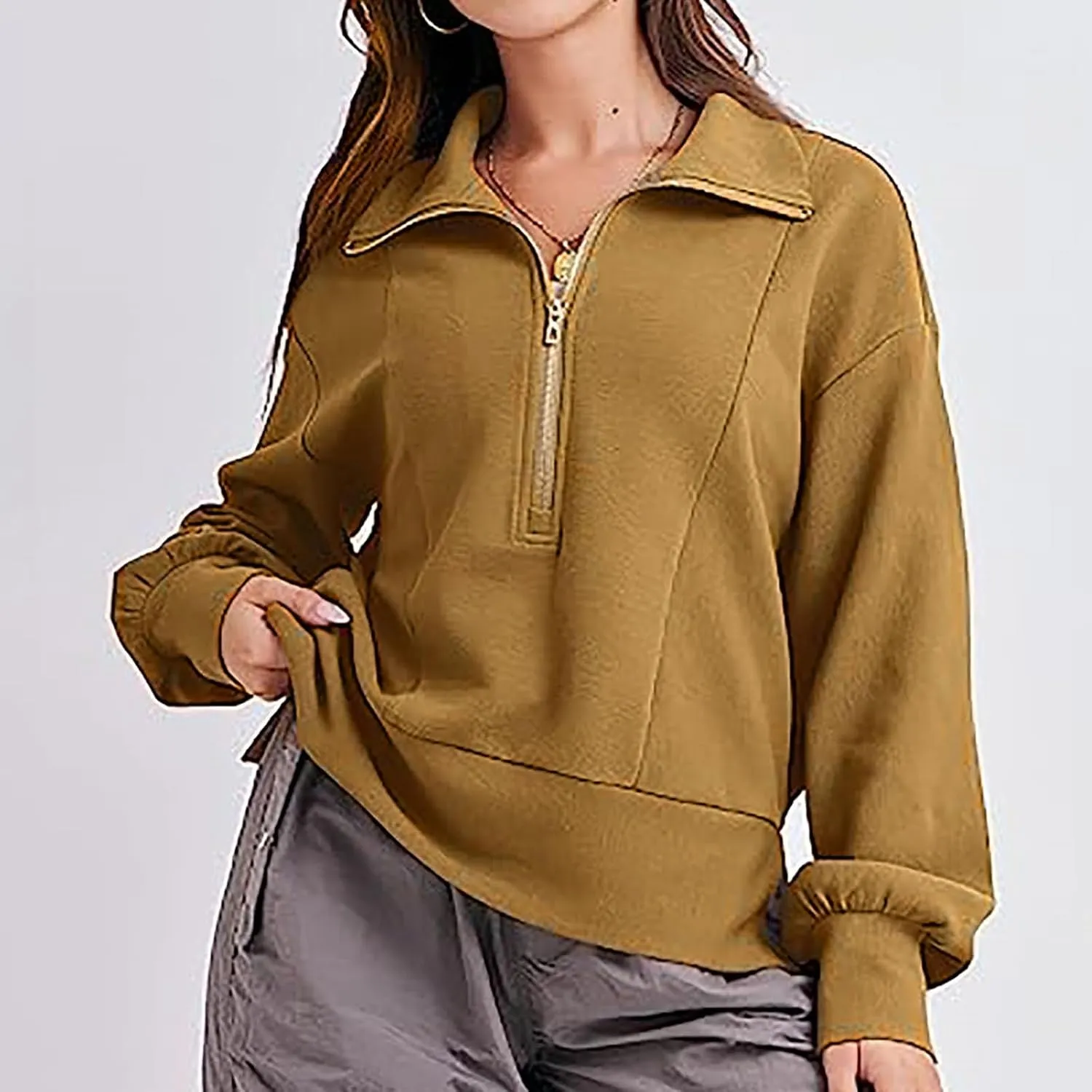 Half Zip Sweatshirts Women Loose Fit Oversized Long Sleeve Cropped Hoodie Crop Pullover Tops Fall Outfits y2k Clothes