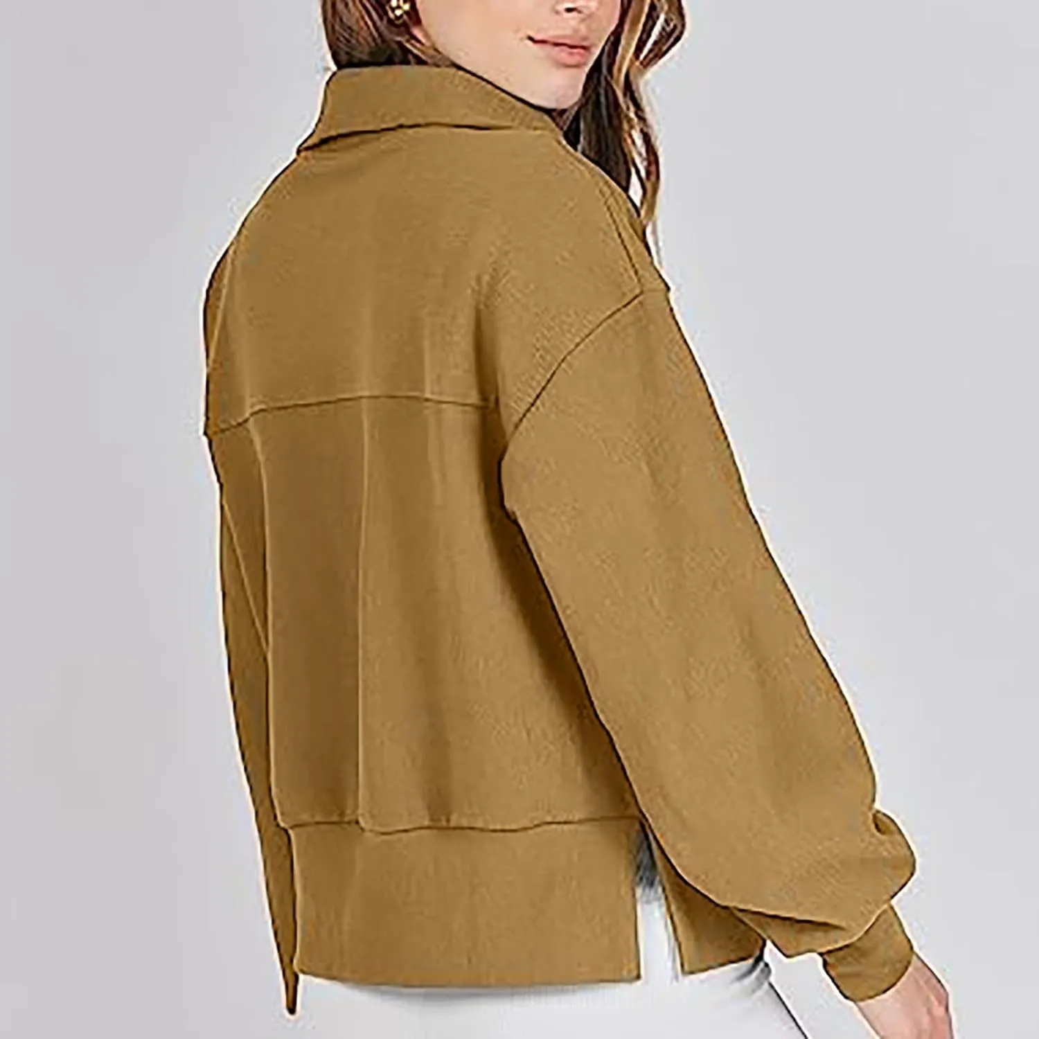 Half Zip Sweatshirts Women Loose Fit Oversized Long Sleeve Cropped Hoodie Crop Pullover Tops Fall Outfits y2k Clothes