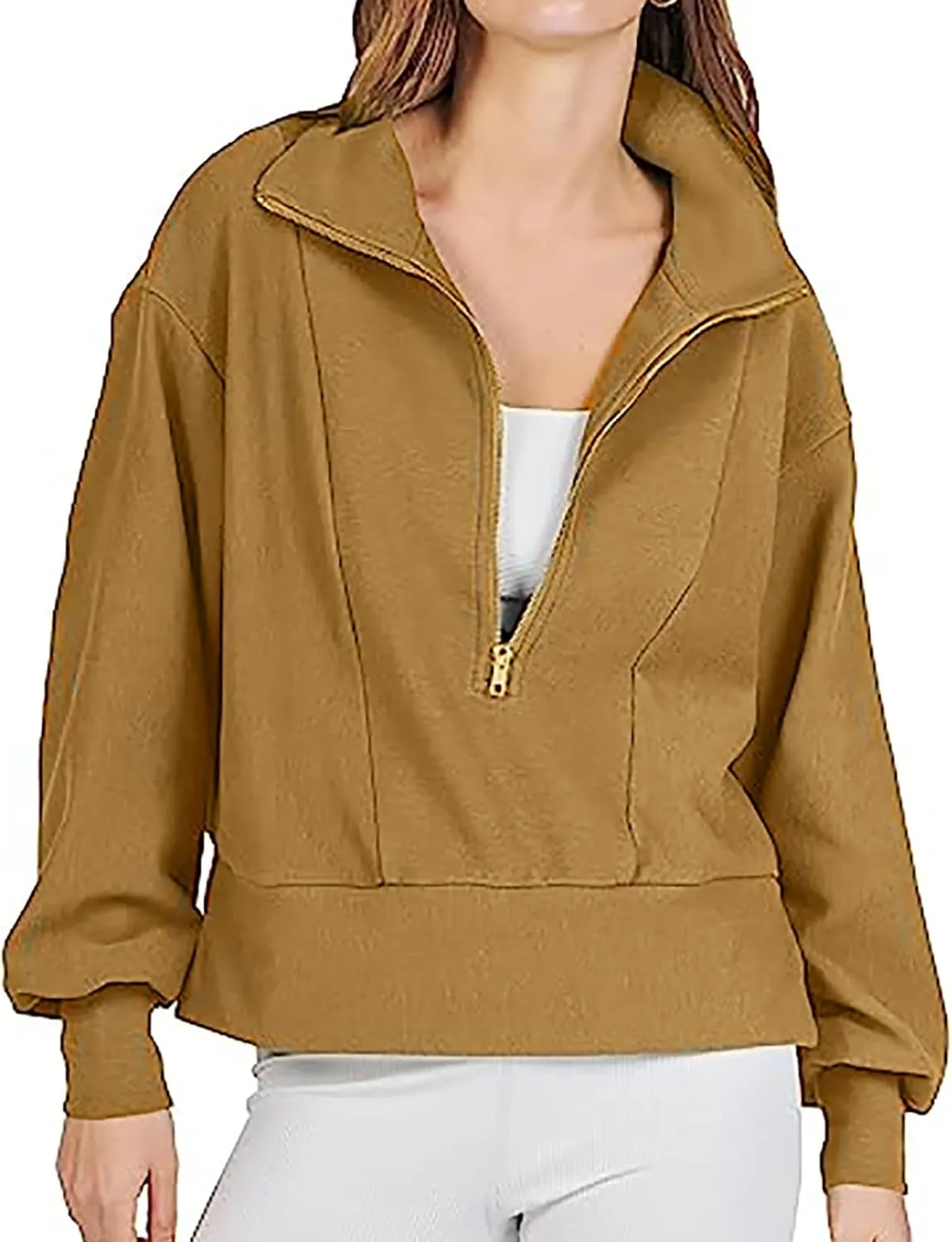 Half Zip Sweatshirts Women Loose Fit Oversized Long Sleeve Cropped Hoodie Crop Pullover Tops Fall Outfits y2k Clothes