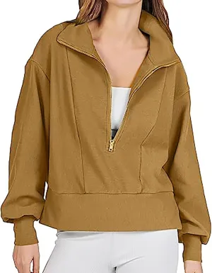 Half Zip Sweatshirts Women Loose Fit Oversized Long Sleeve Cropped Hoodie Crop Pullover Tops Fall Outfits y2k Clothes