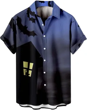 Halloween Shirts for Men Pumpkins Men's Hawaiian Shirt Button Down Short Sleeves Trendy Regular Fit Festival Shirts