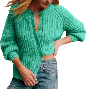 HGps8w Women's Chunky Knit Sweater Cardigans - Elegant Lantern Long Sleeve Loose Button Down Outerwear Coats