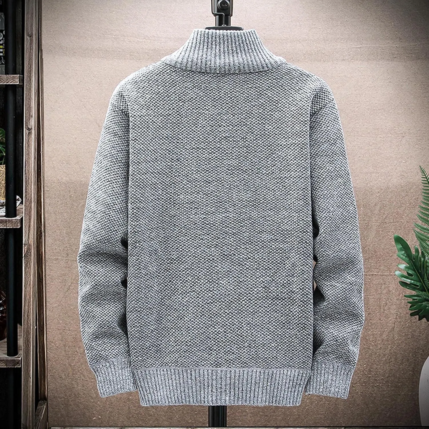 hlysgo Men's Cardigan Sweaters Casual Slim Fit Full Zip Sweaters Cable Knitted Jacket Outwear with Soft Flannel Lining