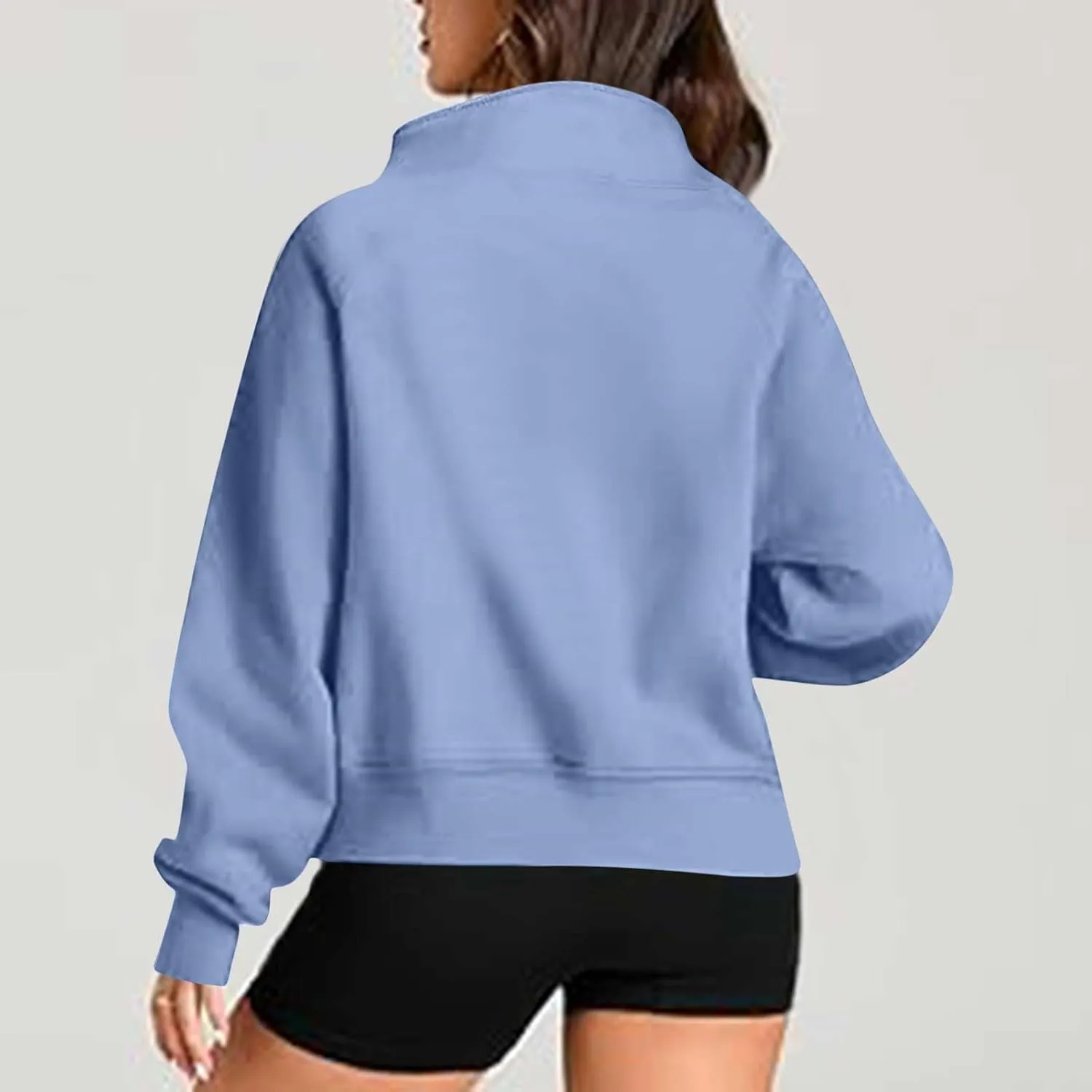 hlysgo Womens Half Zip Cropped Pullover Hoodies Fleece Quarter Zipper Hoodie Sweatshirts Fall Winter Clothes Thumb Hole