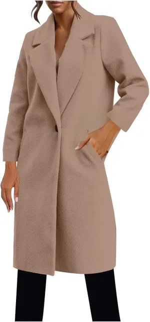 hlysgo Women's Long Wool Blend Pea Coat Casual Overcoat Notched Lapel Collar Trench Coat Single Breasted Jacket Outerwear