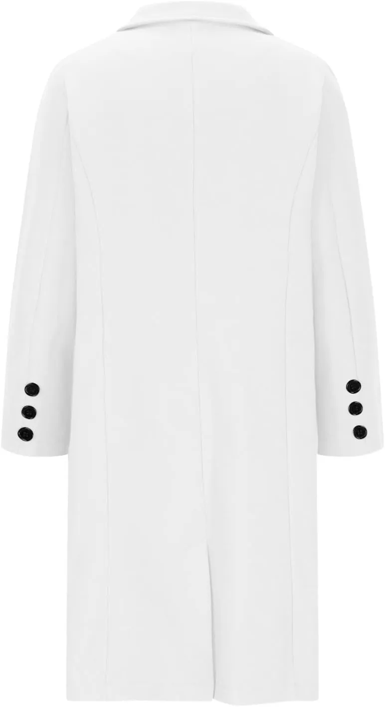hlysgo Women's Notch Lapel Peacoat Single Breasted Wool Blend Mid Long Trench Coat Long Sleeve Business Casual Overcoat