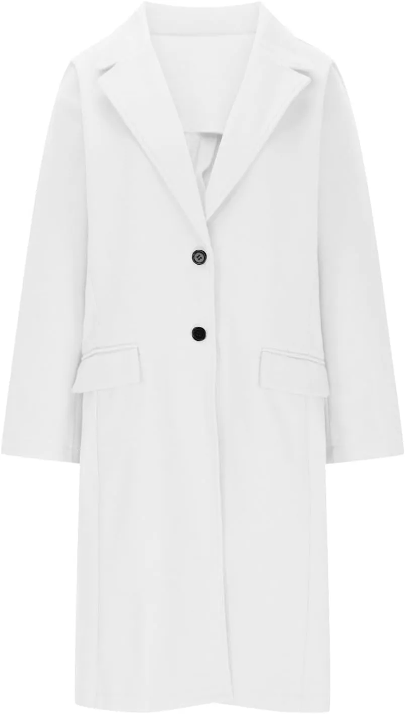hlysgo Women's Notch Lapel Peacoat Single Breasted Wool Blend Mid Long Trench Coat Long Sleeve Business Casual Overcoat