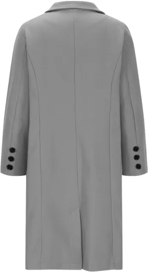 hlysgo Women's Notch Lapel Peacoat Single Breasted Wool Blend Mid Long Trench Coat Long Sleeve Business Casual Overcoat