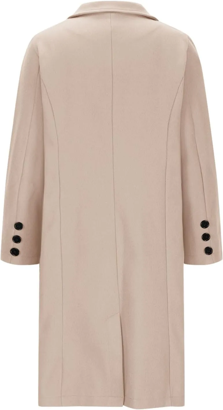 hlysgo Women's Notch Lapel Peacoat Single Breasted Wool Blend Mid Long Trench Coat Long Sleeve Business Casual Overcoat