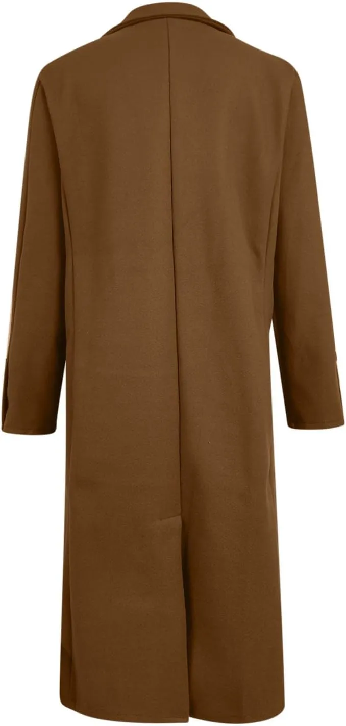 hlysgo Women's Winter Coat Single Breasted Wool Blend Peacoat Long Sleeve Notch Lapel Mid-Long Trench Coat Jacket Outwear