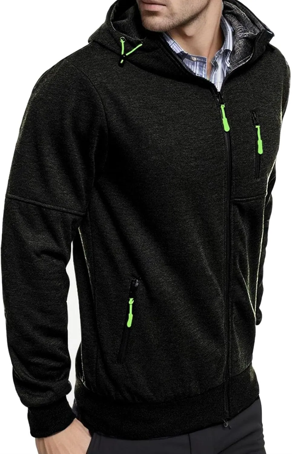 Hoodie Men, Men Hoodies Casual Hoodies for Men with Zip Pockets Full Zip Long Sleeve Sweatshirt Sports Y2k Hooded Jacket