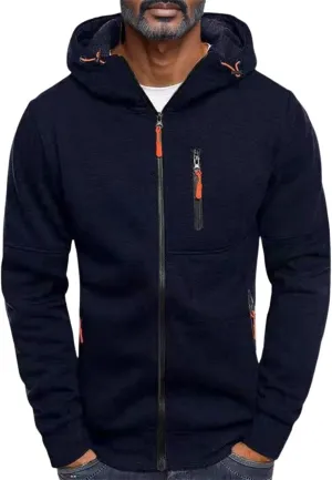 Hoodie Men, Men Hoodies Casual Hoodies for Men with Zip Pockets Full Zip Long Sleeve Sweatshirt Sports Y2k Hooded Jacket