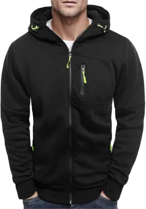 Hoodie Men, Men Hoodies Casual Hoodies for Men with Zip Pockets Full Zip Long Sleeve Sweatshirt Sports Y2k Hooded Jacket