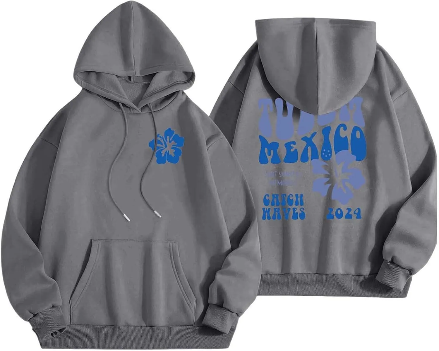 Hoodie Women Casual Letter Floral Print Hooded Sweatshirt With Drawstring Hoodies For Teen Girls Oversized Hoodies