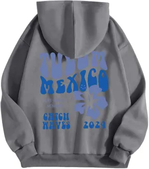 Hoodie Women Casual Letter Floral Print Hooded Sweatshirt With Drawstring Hoodies For Teen Girls Oversized Hoodies