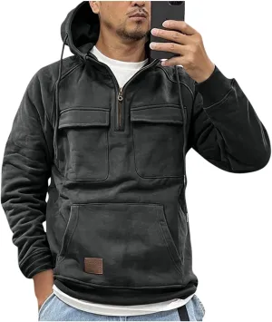 Hoodies for Men Long Sleeve 1/4 Zip Fashion Pullover Athletic Tactical Workout Jacket Fit Sweatshirts with Pockets