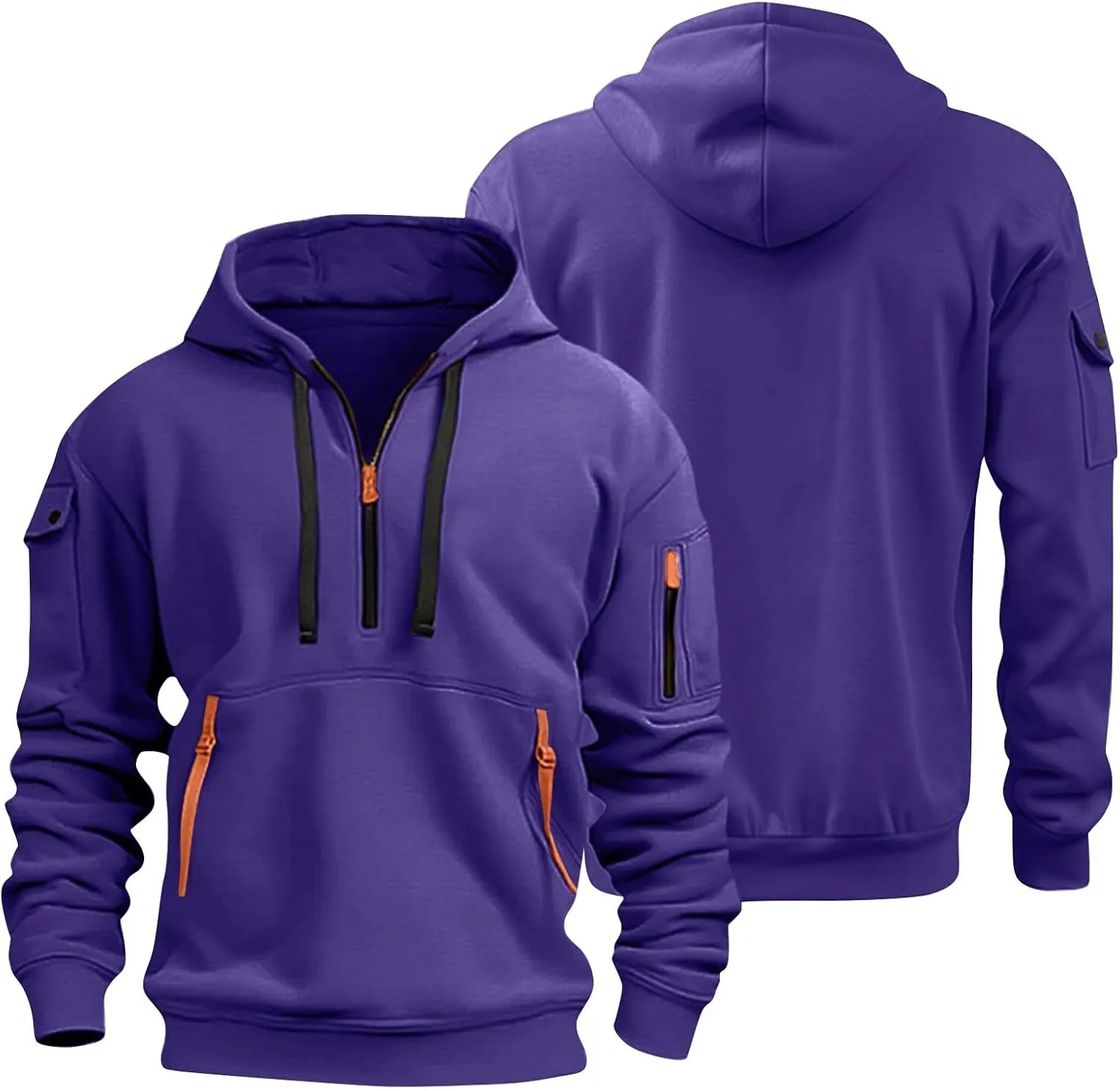 Hoodies for Men Quarter Zip Pullover Tactical Sweatshirt Casual Vintage Long Sleeve Workout Hoodie With Pockets