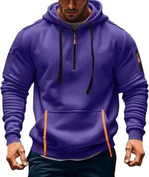 Hoodies for Men Quarter Zip Pullover Tactical Sweatshirt Casual Vintage Long Sleeve Workout Hoodie With Pockets