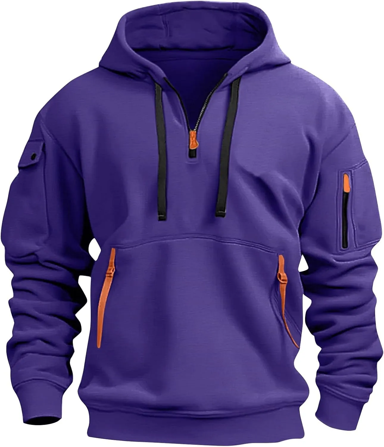 Hoodies for Men Quarter Zip Pullover Tactical Sweatshirt Casual Vintage Long Sleeve Workout Hoodie With Pockets