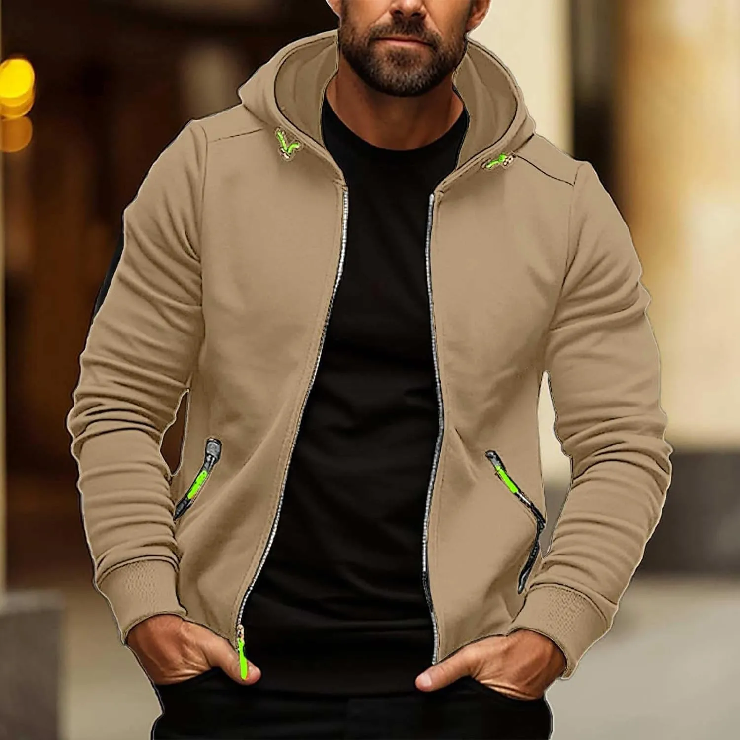 Hoodies for Men Zip up Fall Spring Casual Long Sleeve Sweatshirts Sports Training Hooded Jackets with Zip Pockets