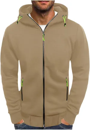 Hoodies for Men Zip up Fall Spring Casual Long Sleeve Sweatshirts Sports Training Hooded Jackets with Zip Pockets