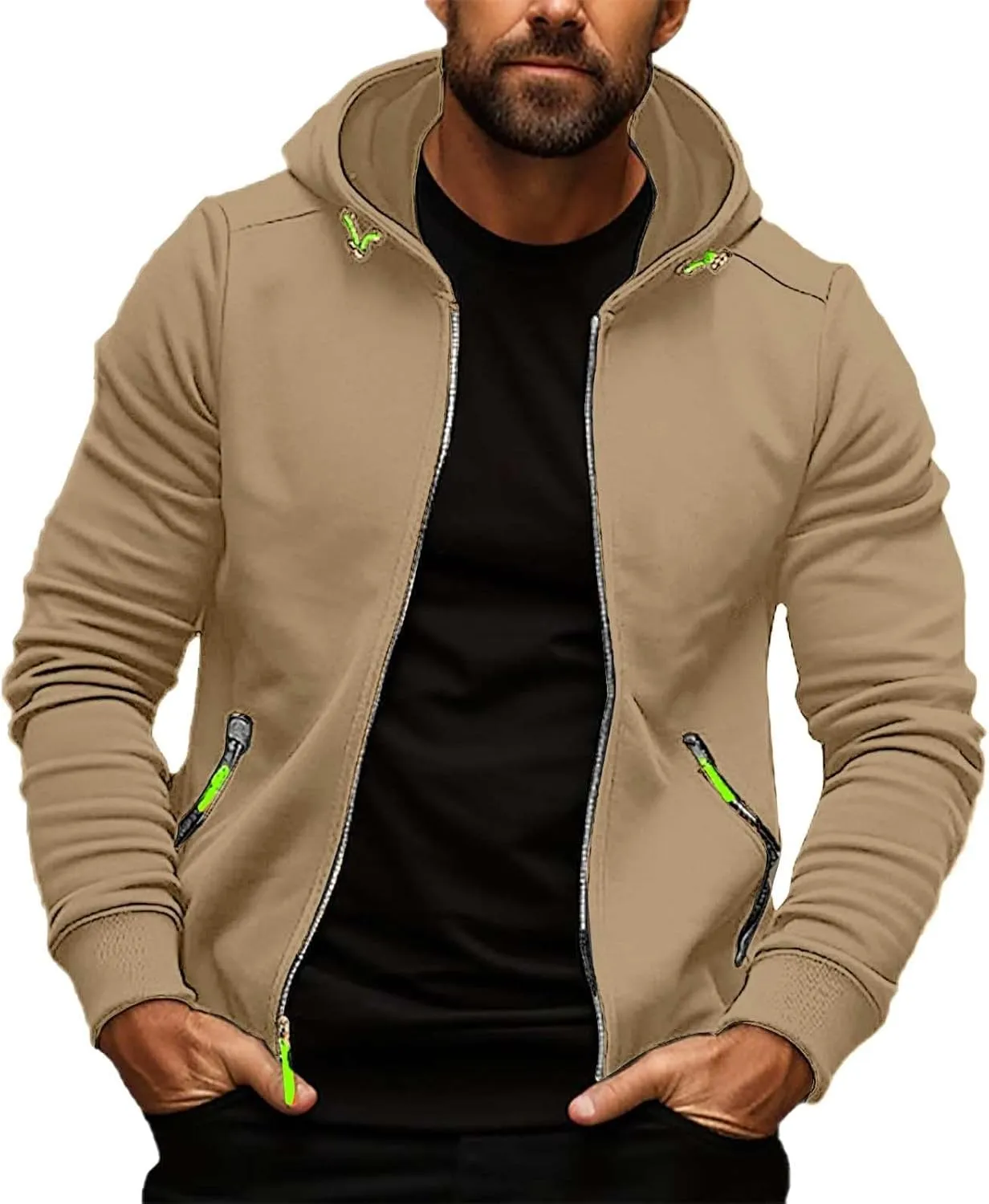 Hoodies for Men Zip up Fall Spring Casual Long Sleeve Sweatshirts Sports Training Hooded Jackets with Zip Pockets
