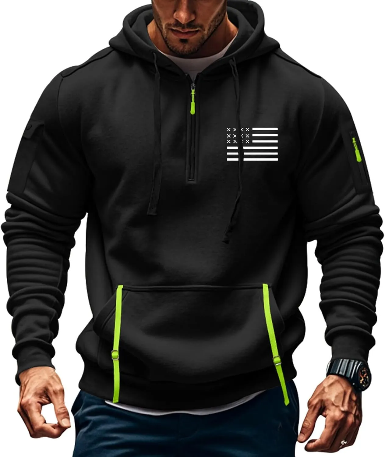 Hoodies for Men Zip up Long Sleeve Hooded Sweatshirt Vintage Drawstring Pullover Tops 2024 Fall Tactical Sweatshirt