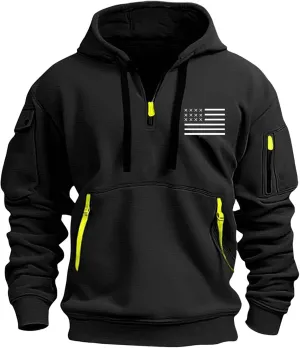 Hoodies for Men Zip up Long Sleeve Hooded Sweatshirt Vintage Drawstring Pullover Tops 2024 Fall Tactical Sweatshirt