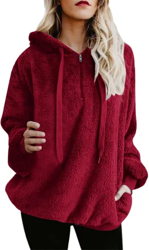 Hoodies for Women Athletic Fuzzy Oversized Long Sleeve Sweatshirt Drawstring Fleece Winter Warm Clothes With Pockets