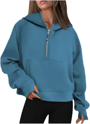 Hoodies For Women Half Zip Cropped Pullover Tops With Thumb Hole Fleece Quarter Zipper Hoodie 2024 Fall Y2k Outfits