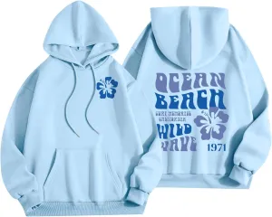 Hoodies for Women Plus Size Casual Long Sleeve Sweatshirts Drawstring Tops Loose Print Pullovers with Pocket