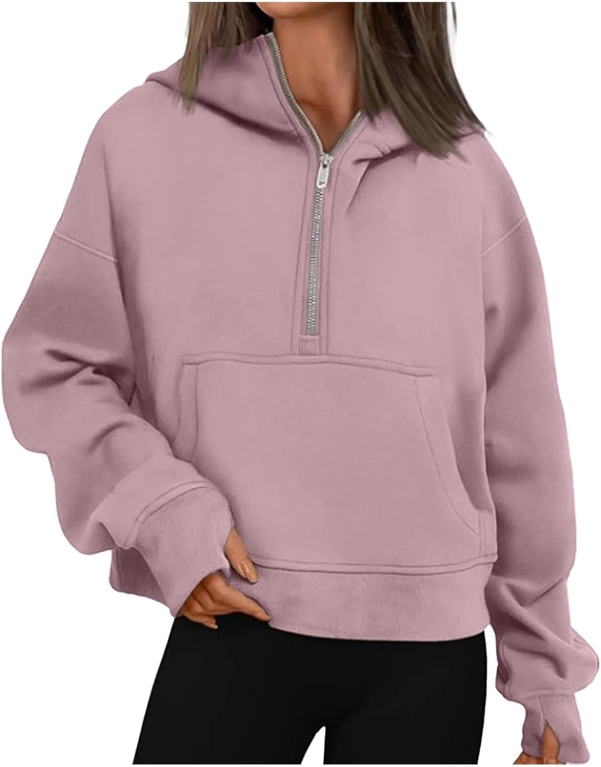 Hoodies for Women Quarter Zip Pullover Cropped Hoodies Long Sleeve Fleece Casual Half Zip Sweatshirts Fall Outfits Clothes