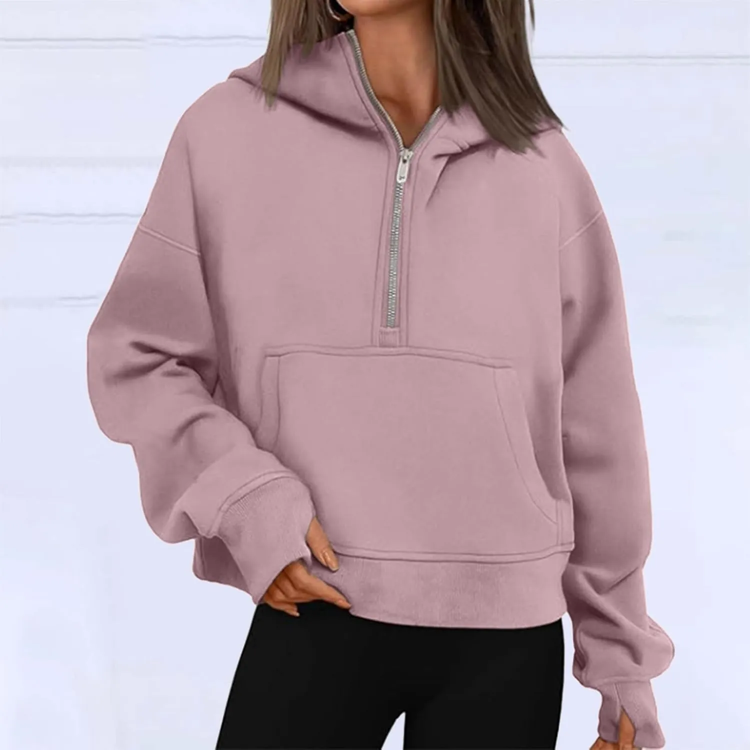 Hoodies for Women Quarter Zip Pullover Cropped Hoodies Long Sleeve Fleece Casual Half Zip Sweatshirts Fall Outfits Clothes