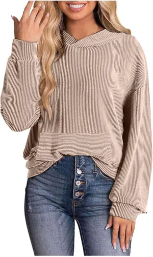 Hoodies for Women Solid Color Fall Fashion Hooded Tops With Pockets Long Sleeves Loose Fit 2024 Casual Pullover Top